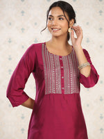 Thumbnail for Ode by House of Pataudi Yoke Design Embroidered Kurta with Trousers - Distacart