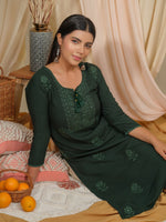 Thumbnail for Ode by House of Pataudi Floral Embroidered Tie-Up Neck Straight Kurta - Distacart