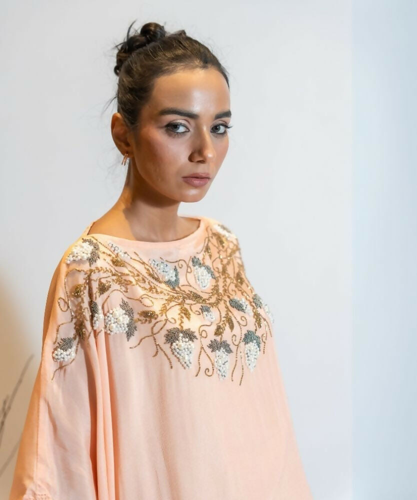 Timaraa Coral Peach Ombre Embellished Kaftan Dress - Dista