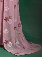 Thumbnail for Anouk Mauve & Gold-Toned Embellished Sequinned Pure Georgette Saree - Distacart