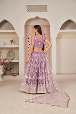 Thumbnail for Aastha Fashion Lavender Butterfly Net White Cotton Thread Work, Zari Work And Sandwich Sequence Work Embroidery Wedding Wear Lehenga Choli - Distacart