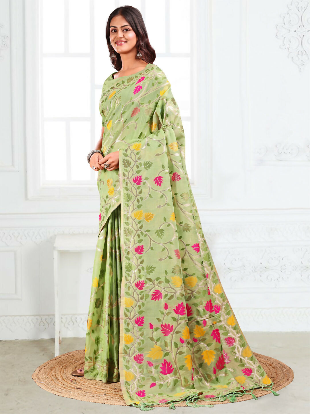 Astita Linen Cotton Light Green Saree