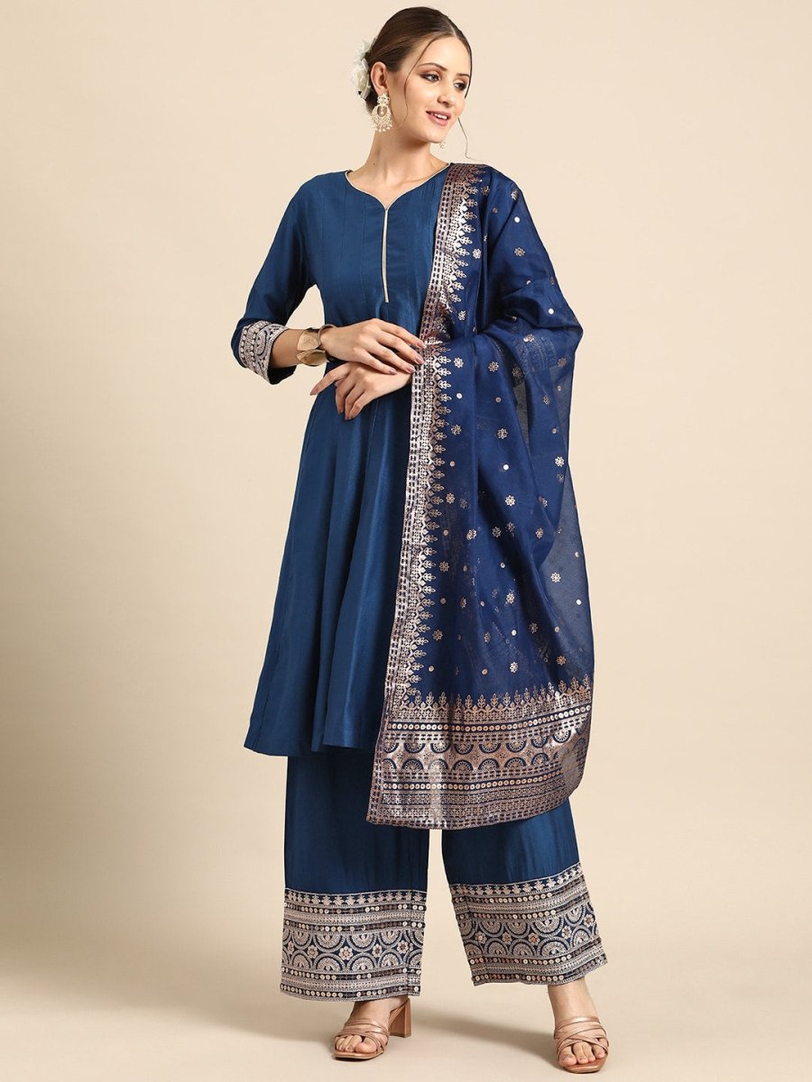 Anouk Women Ethnic Motifs Embroidered Sequinned Kurta with Palazzos & With Dupatta - Distacart