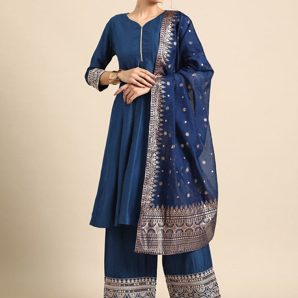 Anouk Women Ethnic Motifs Embroidered Sequinned Kurta with Palazzos & With Dupatta - Distacart