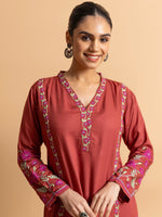 Thumbnail for HOUSE OF KARI Floral Embroidered Regular Chikankari Kurta with Trousers - Distacart