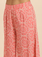 Thumbnail for All About You Women Peach Pin & White Bandhani Print Pleated Sequinned Kurti with Palazzos - Distacart