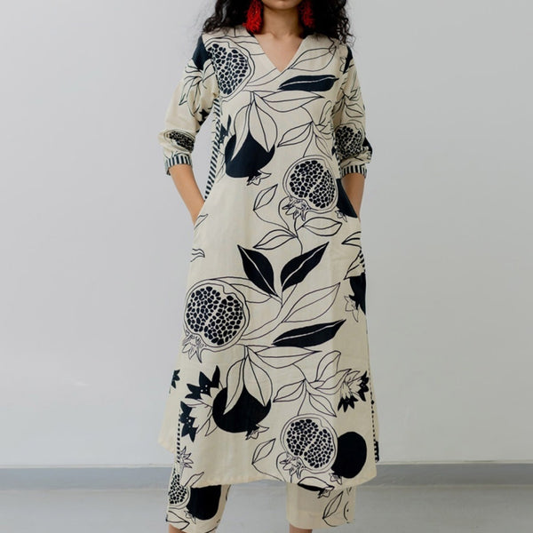 Kalini Floral Printed V-Neck A-Line Kurta with Trouser - Distacart