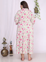 Thumbnail for Swasti Floral Printed Mandarin Collar A-Line Maxi Ethnic Dress