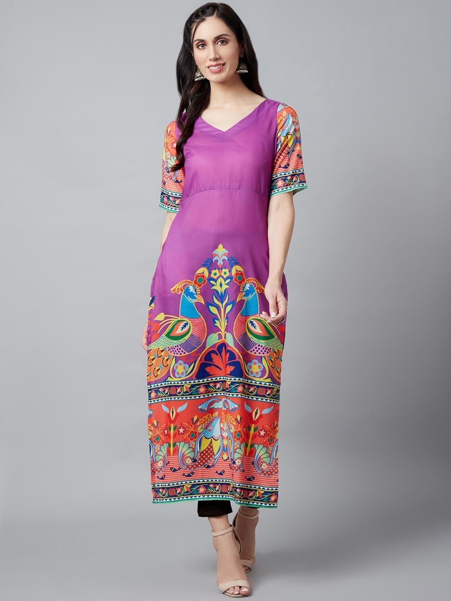 Aks Ethnic Motifs Printed V-Neck Kurta - Distacart