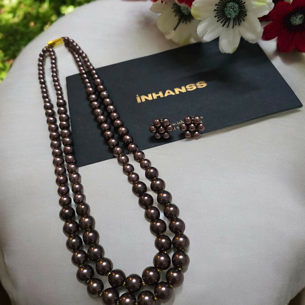 Inhanns Everyday Workwear Pearl Set (Double Layered Pearls) - Chocolate - Distacart