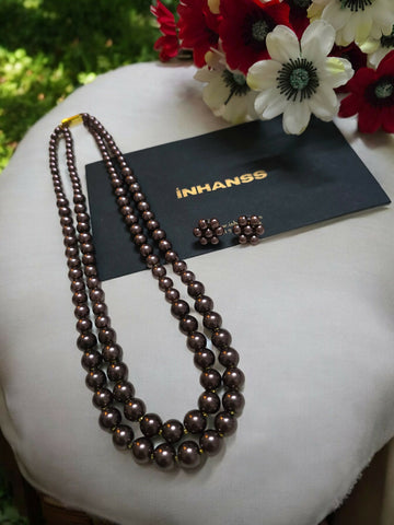 Inhanns Everyday Workwear Pearl Set (Double Layered Pearls) - Chocolate - Distacart