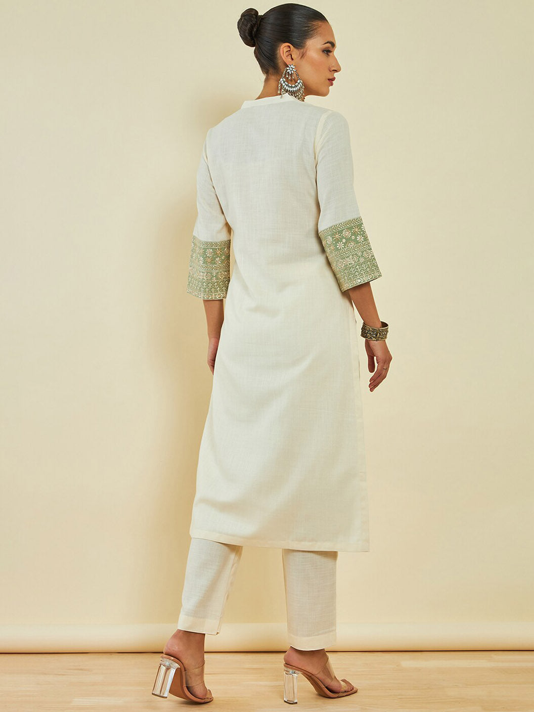 Soch Off White Floral Embroidered Regular Kurta With Trousers - Distacart