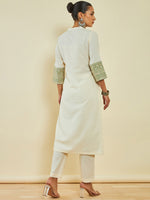 Thumbnail for Soch Off White Floral Embroidered Regular Kurta With Trousers - Distacart