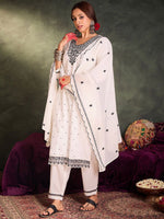Thumbnail for Indo Era Floral Embroidered Thread Work Pure Cotton Kurta With Trousers & Dupatta