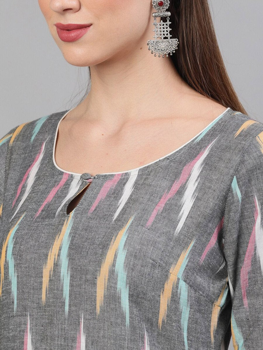 Aks Abstract Printed Pure Cotton Kurta with Palazzos & With Dupatta - Distacart