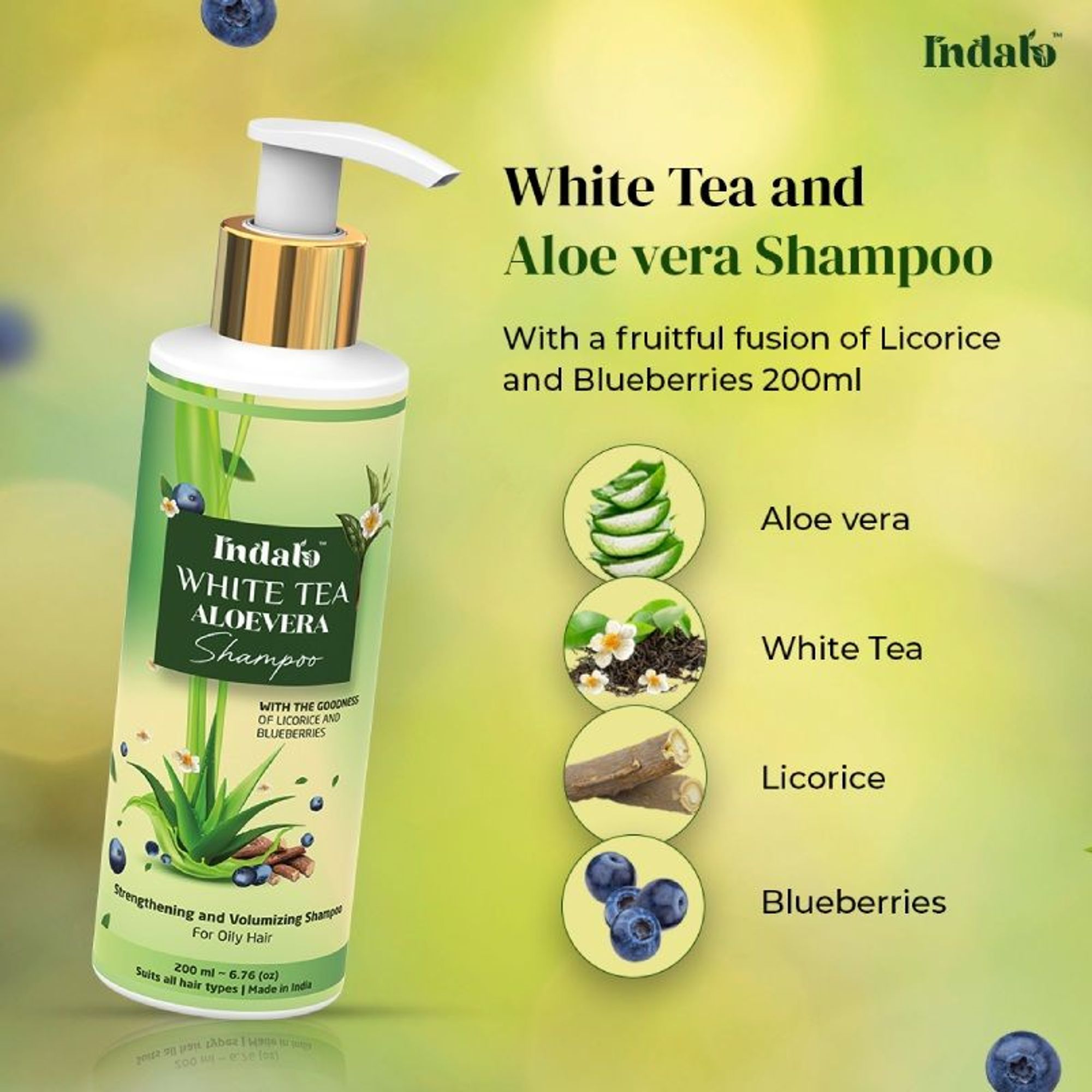 Indalo White Tea Aloe Vera Shampoo For Oily Hair - Dista