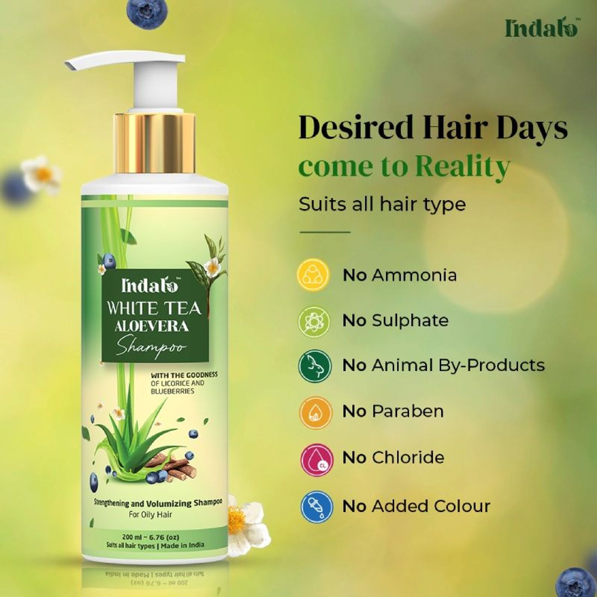 Indalo White Tea Aloe Vera Shampoo For Oily Hair - Dista