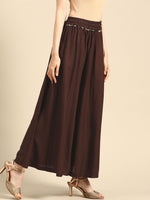Thumbnail for TAG 7 Women Coffee Brown Solid Flared Palazzos