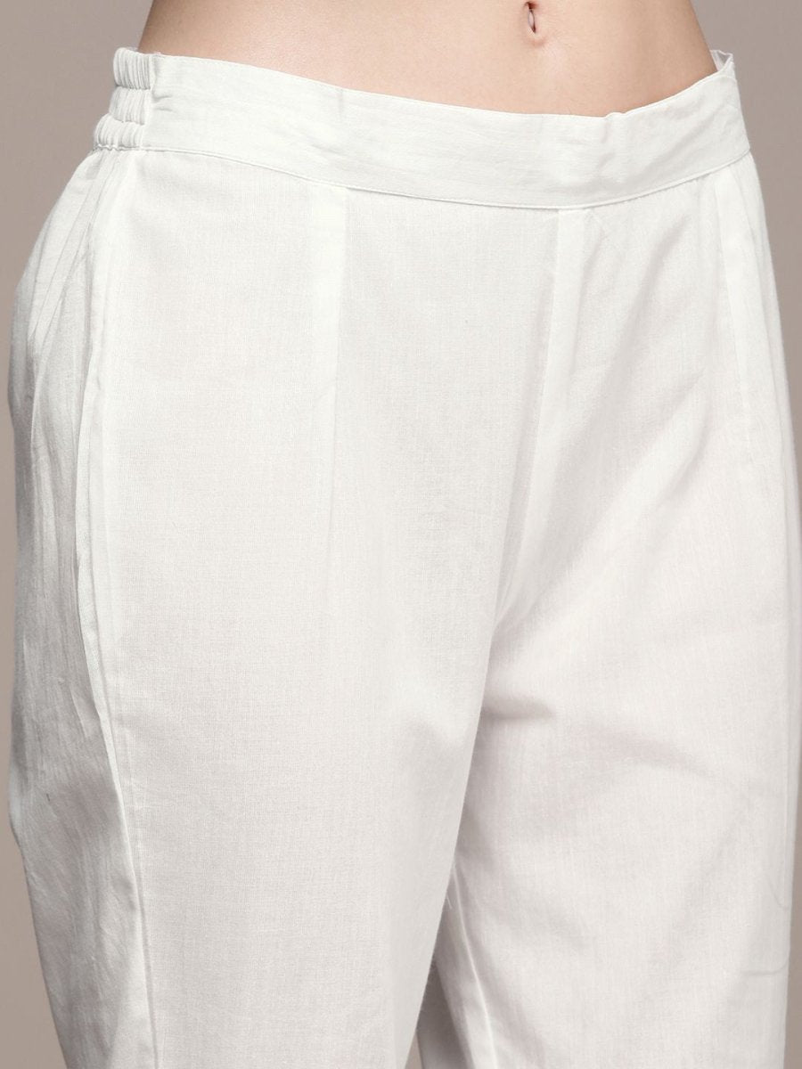 Anouk Women Floral Yoke Design Regular Mirror Work Cotton Kurta with Trousers & Dupatta - Distacart