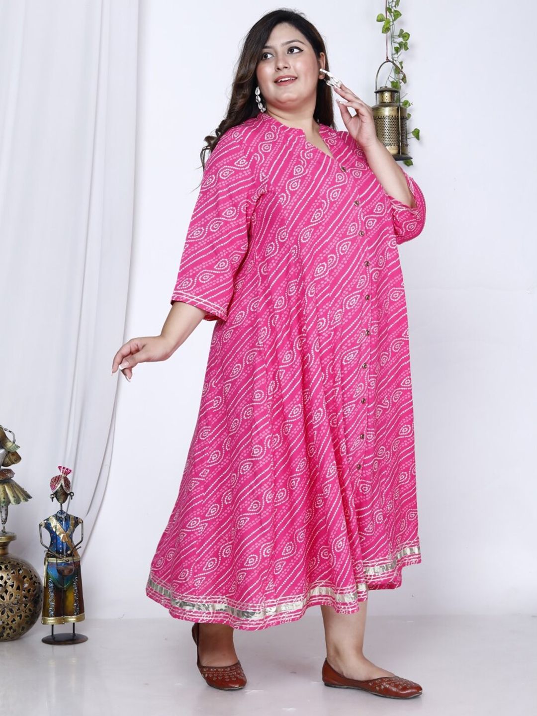 Swasti Plus Size Ethnic Motifs Printed A-Line Midi Ethnic Dress