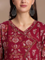 Thumbnail for Anouk Maroon Printed Beaded Angrakha Anarkali Pure Cotton Kurta with Trousers & Dupatta