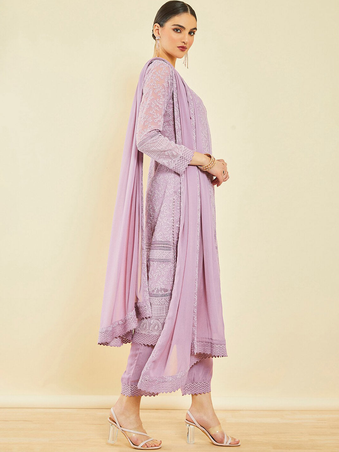 Soch Floral Embroidered Regular Thread Work Kurta with Trousers & With Dupatta - Distacart