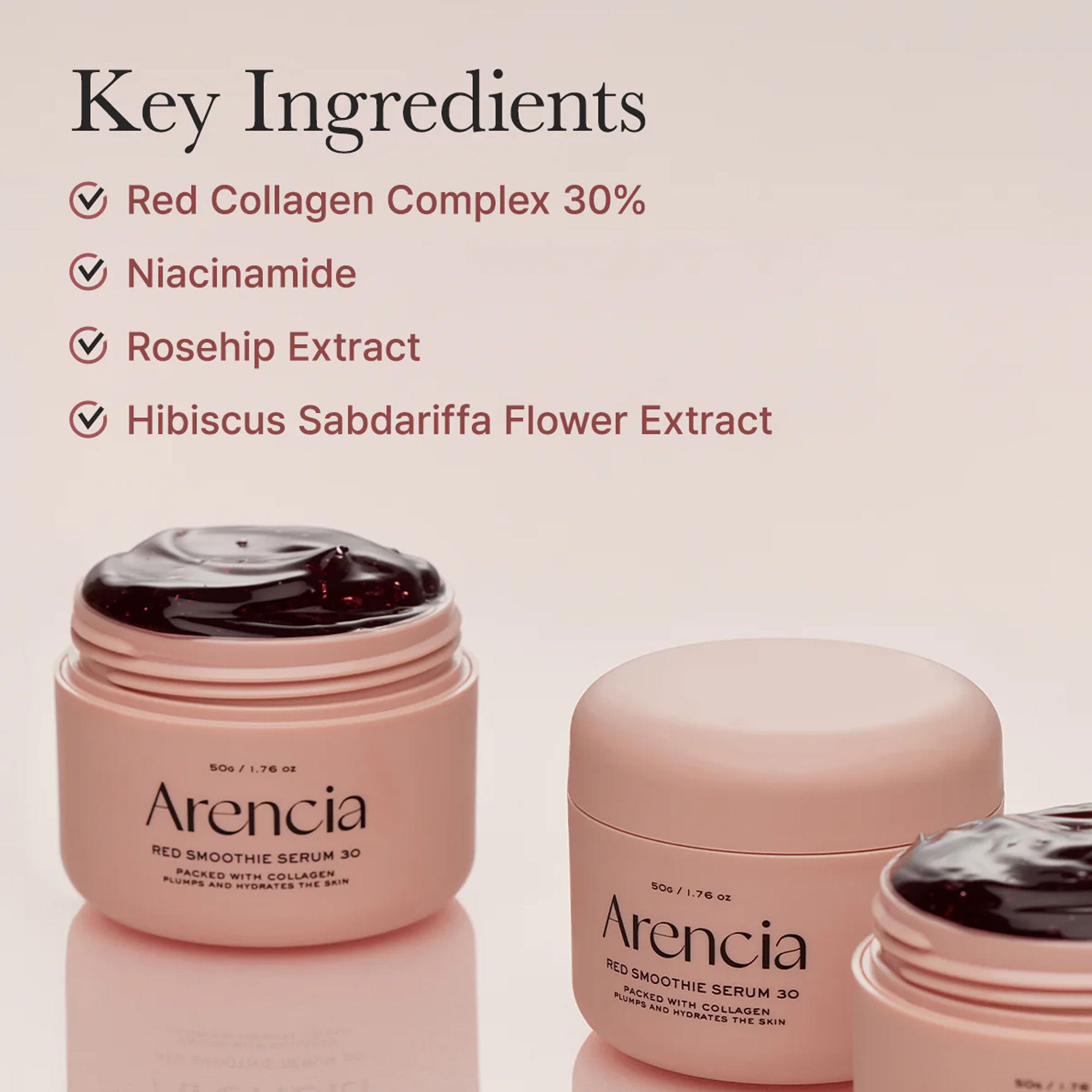 Arencia Red Smoothie Serum 30 - Anti-Aging Korean Serum with Vegan Collagen, Niacinamide & Peptides