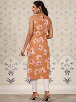 Thumbnail for Ode by House of Pataudi Floral Printed Sleeveless Pure Cotton Straight Kurta - Distacart