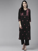 Thumbnail for ADA Ethnic Motifs Embroidered Round Neck Chikankari Cotton Kurta - Distacart