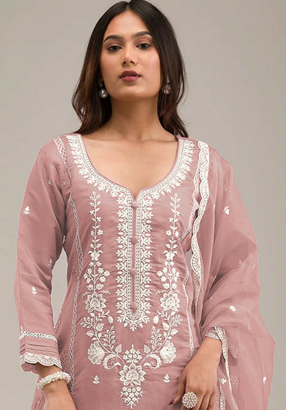 Anaita Peach Embroidered Silk Stitched Salwar Suit - Distacart