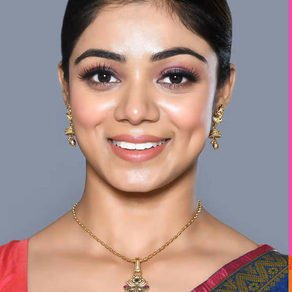 Joban Fashion Women Golden Ruby Green Pendant Set With Earrings - Distacart