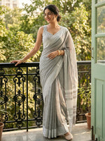 Thumbnail for Shree Shyam Fashion Gray Linen Saree - Distacart