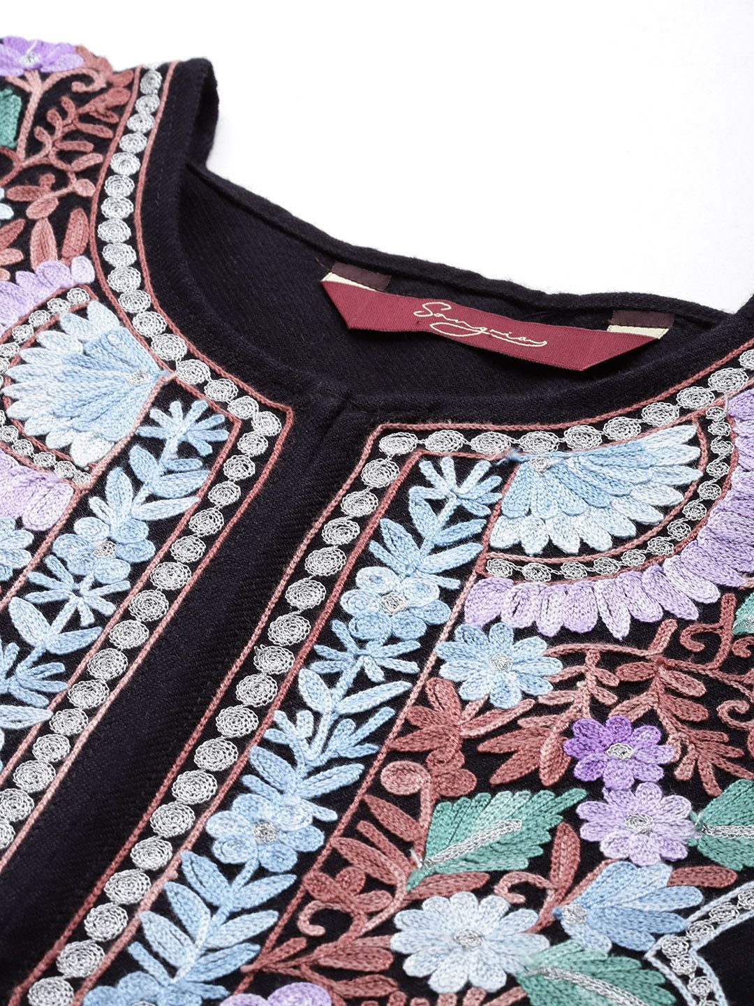 Sangria Women Floral Yoke Design Flared Sleeves Jacquard Kaftan Kurta - Distacart