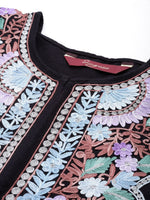 Thumbnail for Sangria Women Floral Yoke Design Flared Sleeves Jacquard Kaftan Kurta - Distacart
