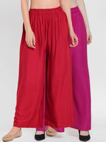 Thumbnail for TAG 7 Women Pack Of 2 Solid Flared Palazzos