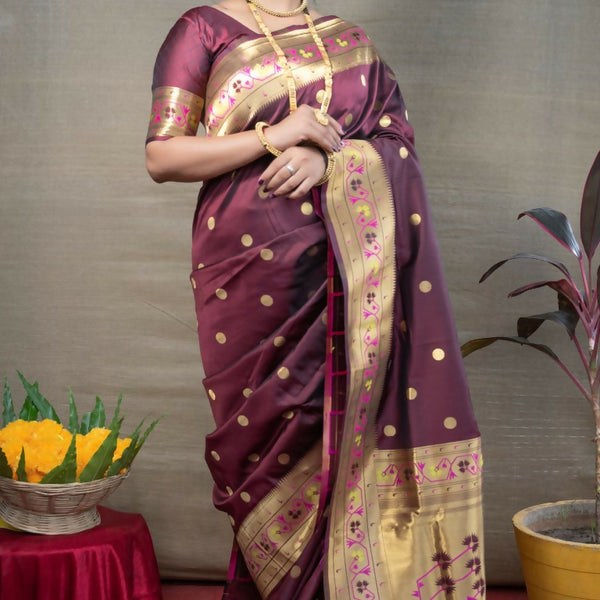 Jyoti Fashion Women's Brown Paithani Silk Zari Woven Saree with Blouse - Distacart