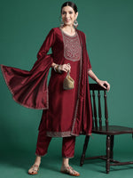 Thumbnail for Indo Era Ethnic Motifs Yoke Design Sequinned Kurta with Trousers & Dupatta