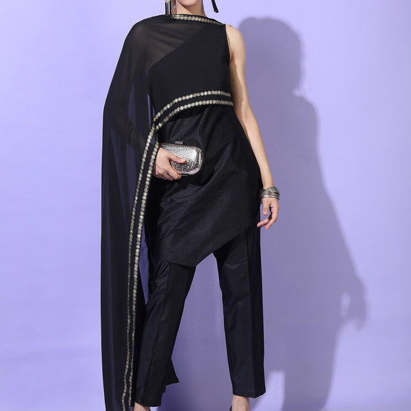 Vishudh Women Solid Poly Georgette Kurta with Trouser - Distacart