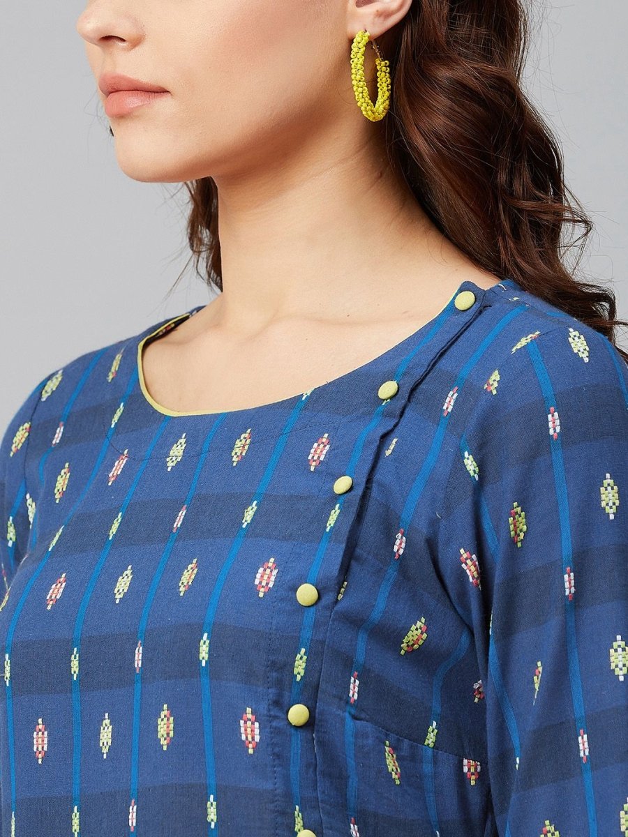 AURELIA Women Yarn-Dyed Angrakha Cotton Dress - Distacart