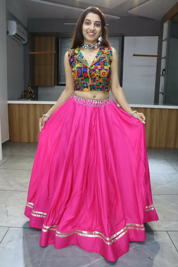 Yash Enterprise Red Rayon Cotton Embroidery Semi Stitched Navratri Chaniya Choli - Dista