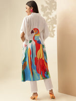 Thumbnail for Anouk White Animal Printed Angrakha Kurta With Trousers