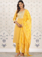 Thumbnail for Ode by House of Pataudi Geometric Yoke Design Mirror Work Kurta with Trousers & Dupatta - Distacart