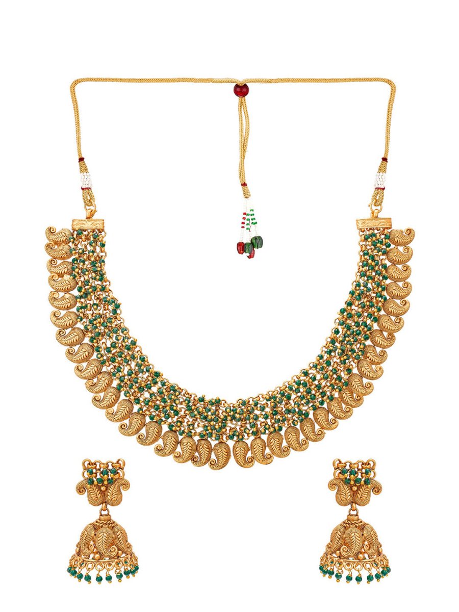 Aadita Gold-Plated Green Pearls Beaded Choker Jewellery Set - Distacart