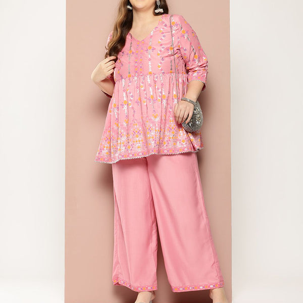 Sztori Plus Size Printed Gotta Patti Empire Kurta with Palazzos - Distacart