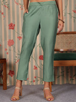 Thumbnail for Ode by House of Pataudi Ethnic Motifs Regular Chanderi Silk Straight Kurta With Trousers - Distacart