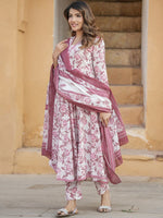 Thumbnail for Kalini Floral Printed Regular Thread Work Pure Cotton Kurta with Trouser & With Dupatta - Distacart