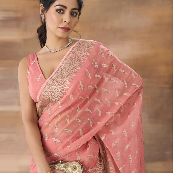 kasee Floral Embroidered Saree With Blouse Piece - Distacart