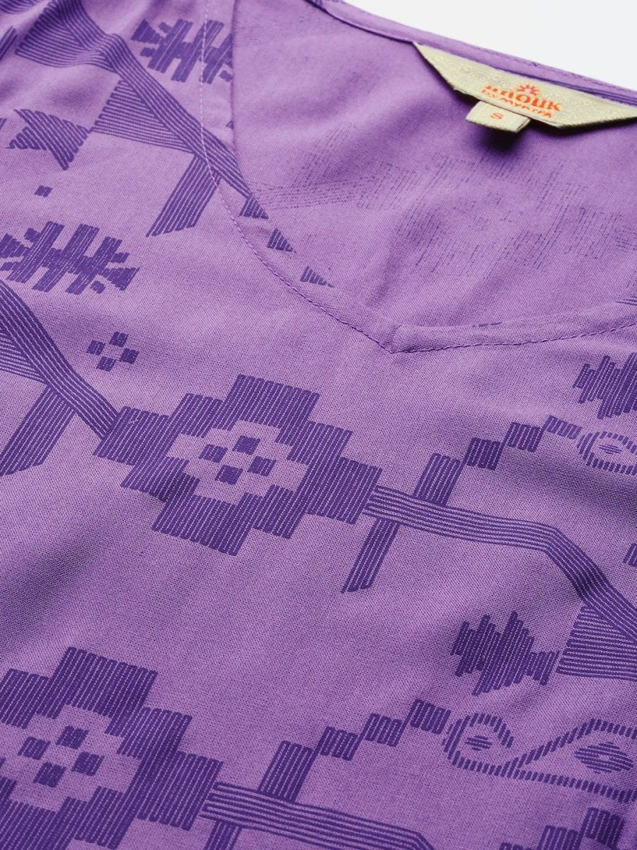 Anouk Women Purple Ethnic Motifs Printed Regular A-line Kurta with Trousers - Distacart