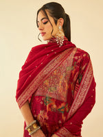 Thumbnail for Soch Maroon Floral Woven Design Beads and Stones Brocade Kurta With Trousers & Dupatta - Distacart