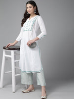 Thumbnail for ADA Ethnic Motifs Embroidered Chikankari Floral Kurta - Distacart